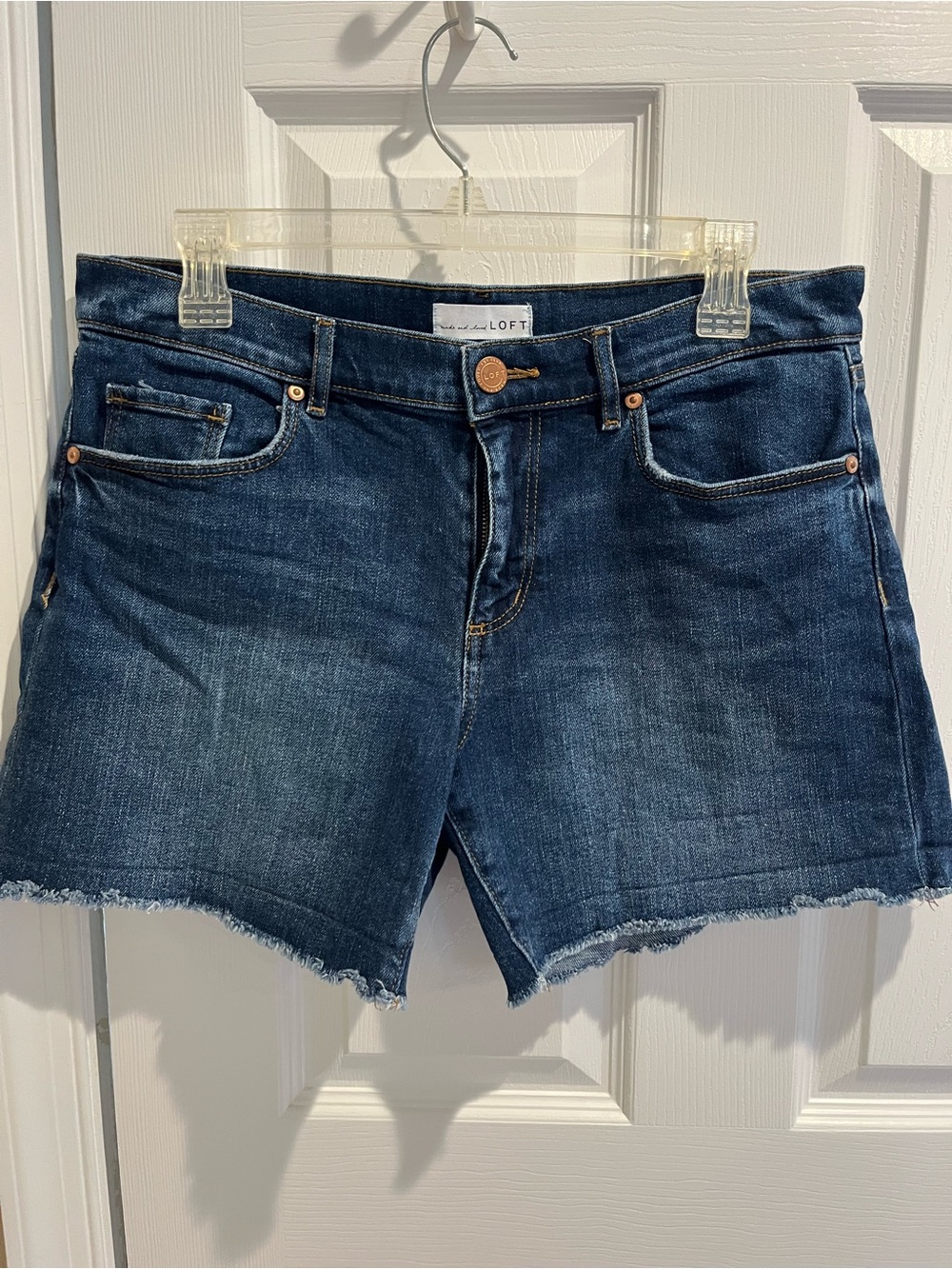 LOFT Dark Blue Denim Frayed Hem Shorts